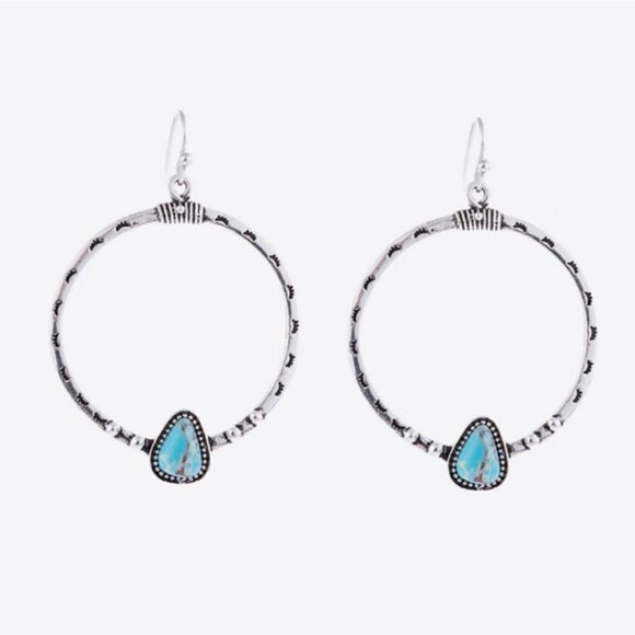 Cute Turquoise Hoops Silver Southwest Earrings New - Picture 4 of 5